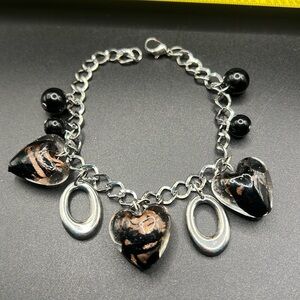 Swirly copper glitter heart charm bracelet